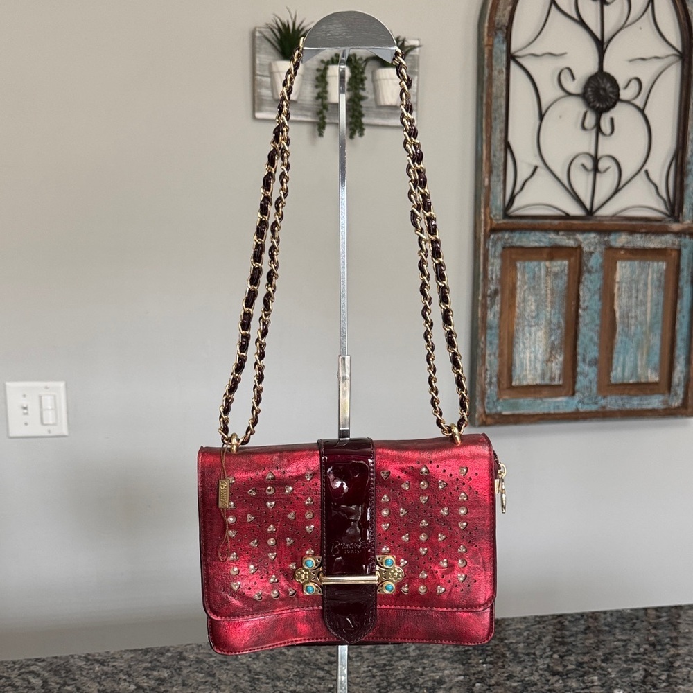 Brangio Italy metallic Red Studded Shoulder Bag